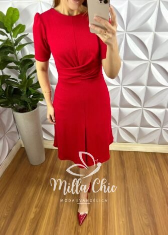 Vestido Anarruga Com Torção No Busto Lanna - Vermelho - Milla Chic