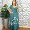 Vestido Cambraia De Linho Longo Com Cinto Encapado Sofia - Verde - Milla Chic