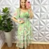 Vestido Chiffon Mídi Manga Abalone Com Marias Beth - Verde - Milla Chic