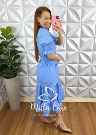 Milla Chic - millachic com br vestido crepe com botoes encapados manga princesa carla azul 2 Vestido Crepe Com Botões Encapados  Manga Princesa Carla - Azul - Milla Chic
