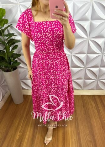 Vestido Crepinho Mídi Com Bojo Estampado Lolita - Preto - Milla Chic