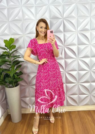 Vestido Crepinho Mídi Com Bojo Estampado Lolita - Preto - Milla Chic