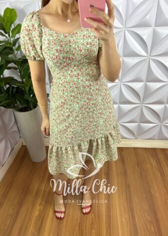 Vestido Dunna Curto Com Bojo Estampado Emily - Verde - Milla Chic