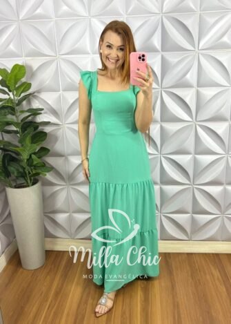 Vestido Dunna Longo Manga Babadinho Renata - Rosa - Milla Chic