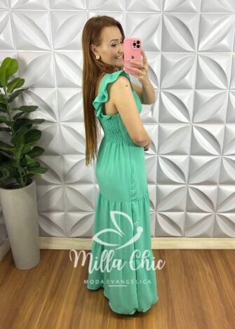 Vestido Dunna Longo Manga Babadinho Renata - Rosa - Milla Chic