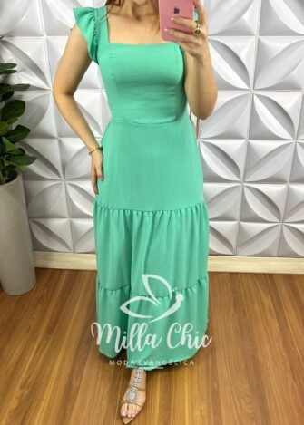 Vestido Dunna Longo Manga Babadinho Renata - Rosa - Milla Chic