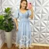 Vestido Leise Mídi Três Marias Com Drapeados No Busto Bianca - Azul - Milla Chic