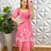 Vestido Leise Mídi Três Marias Com Drapeados No Busto Estela - Rosa - Milla Chic