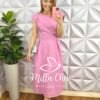 Vestido Linhão Mídi Com Pregas E Lastex Luna - Rosa - Milla Chic