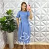 Vestido Linho Godê Mídi Com Manga Princesa Carmem - Azul - Milla Chic