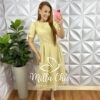 Vestido Linho Godê Mídi Com Manga Princesa Carmem - Manteiga - Milla Chic