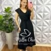 Vestido Cambraia de Linho Com Poliéster Manga Muscle Com Zíper Naiane - Preto - Milla Chic