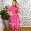 Vestido No Lesie 3D Manga Princesa Mídi Kerolen - Pink - Milla Chic