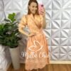 Vestido No Lesie 3D Manga Princesa Mídi Kerolen - Salmão - Milla Chic