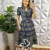 Vestido No Lesie Manga Princesa Mídi Kerolen - Azul Marinho - Milla Chic