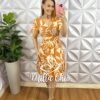 Vestido No Viscose Curto Manga Com Babadinho Estampado Fabia - Laranja e areia - Milla Chic