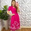 Vestido Rayon Acetinado Manga Princesa Mídi Jasmim - Pink - Milla Chic