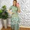 Vestido Renda Chantilly Gola Alta Com Babados Louise - Verde Tiffany - Milla Chic