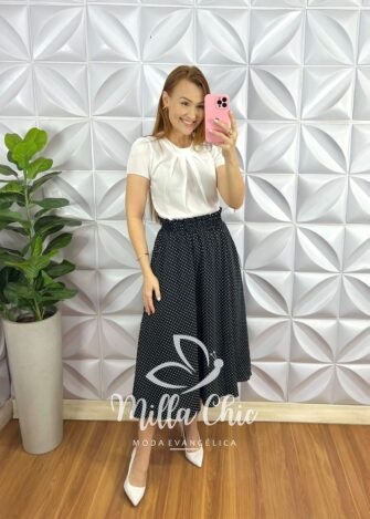 Vestido Tricoline Longo Com Bojo e Drapeados Meire - Azul - Milla Chic