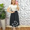 Vestido Tricoline Longo Com Bojo e Drapeados Meire - Azul - Milla Chic