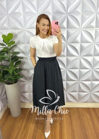 Vestido Tricoline Longo Com Bojo e Drapeados Meire - Azul - Milla Chic