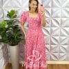 Vestido Tricoline Longo Com Bojo e Drapeados Meire - Rosa - Milla Chic