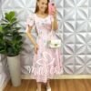 Vestido Tricoline Mídi Estampado Com Zíper Daniele - Rosa - Milla Chic