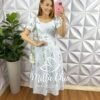 Vestido Tricoline Mídi Estampado Com Zíper Daniele - Azul - Milla Chic