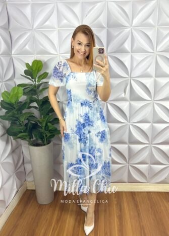 Vestido Tule Com Faixa Cinto Mídi Manga 7/8 Clara - Marrom - Milla Chic