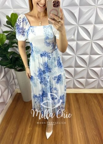Vestido Tule Com Faixa Cinto Mídi Manga 7/8 Clara - Marrom - Milla Chic