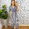 Vestido Viscolinho Com Decote V Mídi Estampado Florentina - Azul - Milla Chic