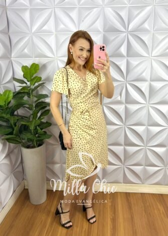 Vestido Viscolinho Com Drapeados No Busto Mídi Estampado Sheila - Verde - Milla Chic