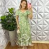 Vestido Viscolinho Com Drapeados No Busto Mídi Estampado Sheila - Verde - Milla Chic