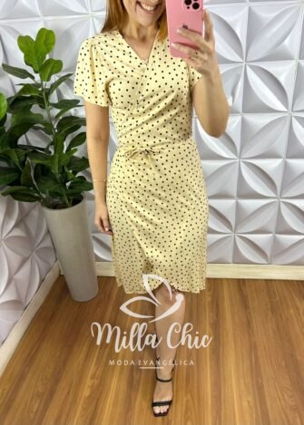 Vestido Viscolinho Com Drapeados No Busto Mídi Estampado Sheila - Verde - Milla Chic