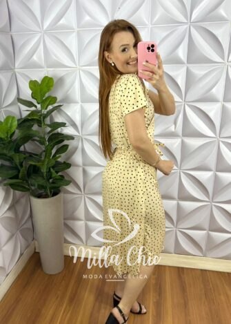 Vestido Viscolinho Com Drapeados No Busto Mídi Estampado Sheila - Verde - Milla Chic