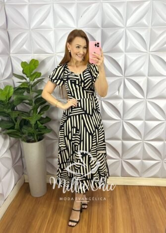 Vestido Viscolinho Com Drapeados No Busto Mídi Estampado Sheila - Verde - Milla Chic