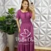 Vestido Viscolinho Longo Com Lastex Na Cintura Hanna - Beterraba - Milla Chic