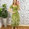 Vestido Viscolinho Manga Princesa Mídi Estampado Elisabeth - Verde - Milla Chic