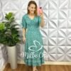 Vestido Viscolinho Mídi Estampado Manga 3/4 Cecilia - Verde - Milla Chic