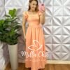 Vestido Viscosarja Manga Babadinho Longo Luana - Salmão - Milla Chic