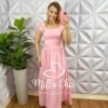 Vestido Viscosarja Manga Babadinho Longo Luana - Rosa - Milla Chic