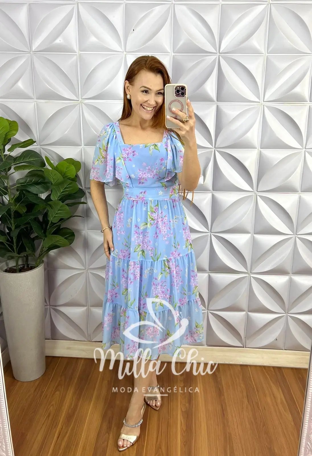 Vestido Chiffon Mídi Com Manga Raglan Estampado Liz – Azul Claro – Milla Chic Vestido Chiffon Mídi Com Manga Raglan Estampado Liz - Azul Claro - Milla Chic