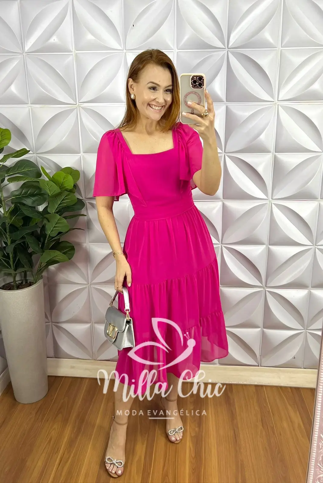 Vestido Chiffon Mídi Com Manga Raglan Liz – Pink – Milla Chic Vestido Chiffon Mídi Com Manga Raglan Liz - Pink - Milla Chic