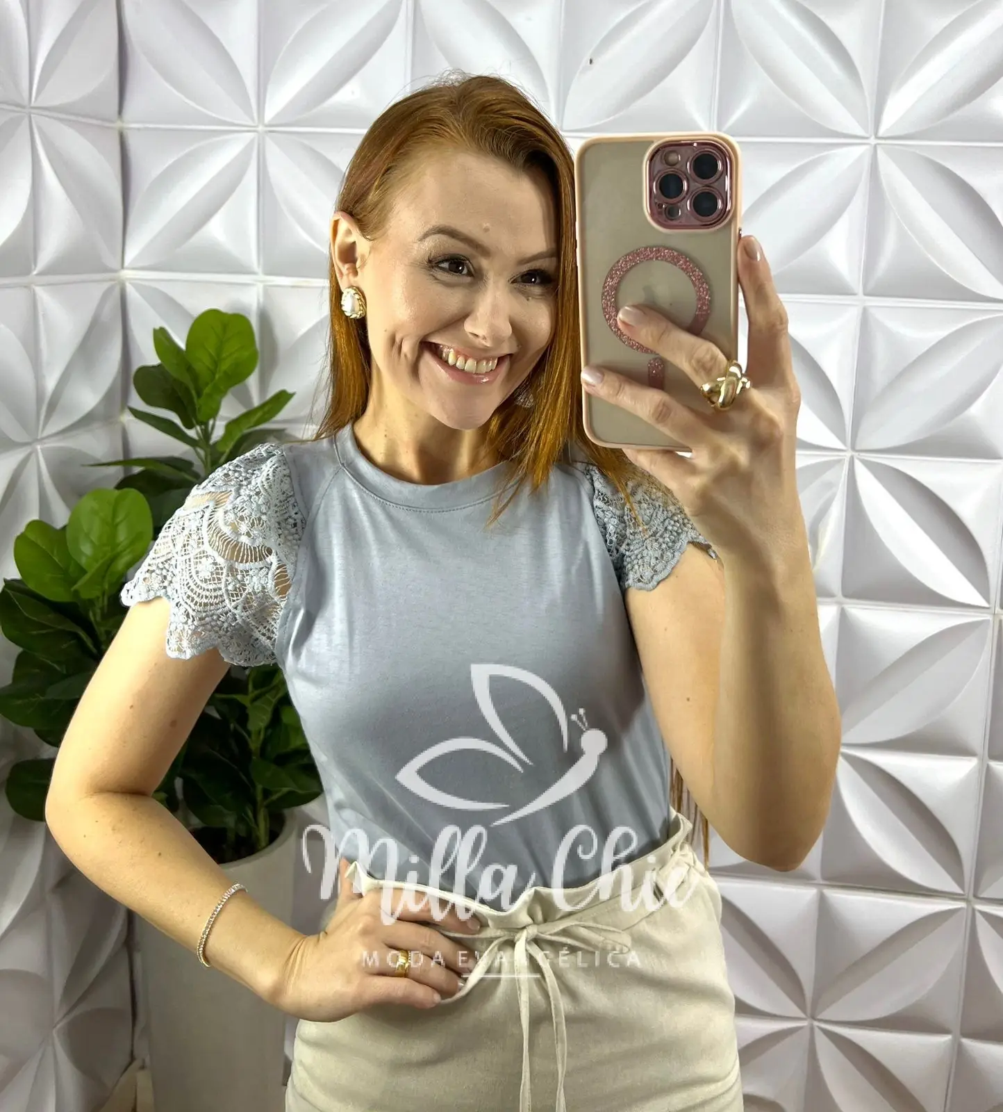 Blusa Malha De Algodão Manga De Guipper Giovane – Cinza – Milla Chic Blusa Malha De Algodão Manga De Guipper Giovane - Cinza - Milla Chic