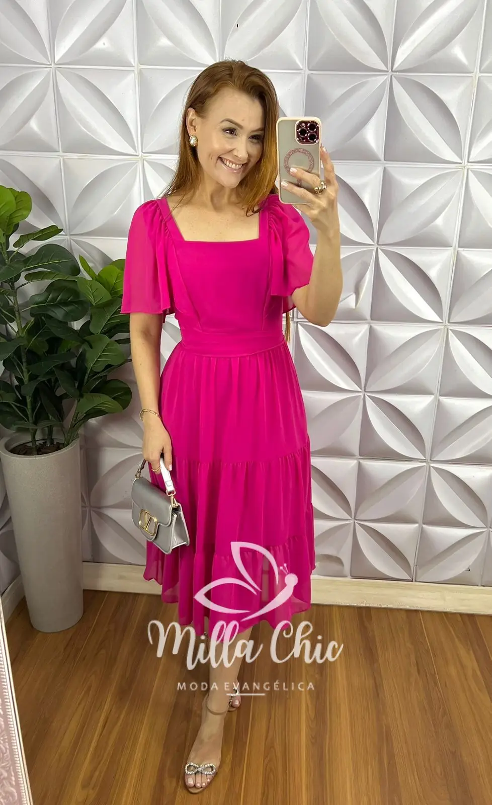 Vestido Chiffon Mídi Com Manga Raglan Liz – Pink – Milla Chic Vestido Chiffon Mídi Com Manga Raglan Liz - Pink - Milla Chic