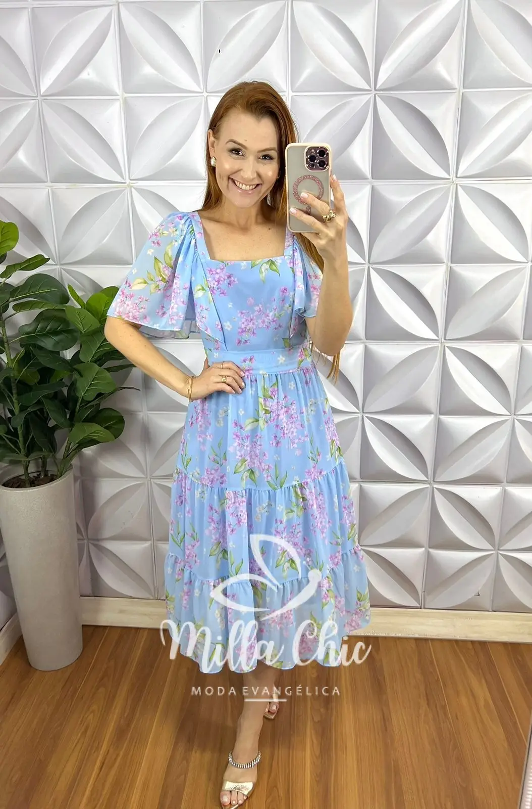 Vestido Chiffon Mídi Com Manga Raglan Estampado Liz – Azul Claro – Milla Chic Vestido Chiffon Mídi Com Manga Raglan Estampado Liz - Azul Claro - Milla Chic