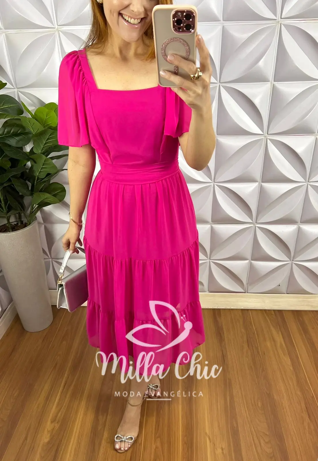 Vestido Chiffon Mídi Com Manga Raglan Liz – Pink – Milla Chic Vestido Chiffon Mídi Com Manga Raglan Liz - Pink - Milla Chic