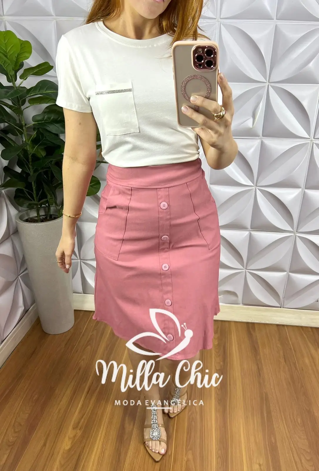 Saia Bengaline Com Botões Bolsos Laterais Nice – Rosa – Milla Chic Saia Bengaline Com Botões Bolsos Laterais Nice - Rosa - Milla Chic