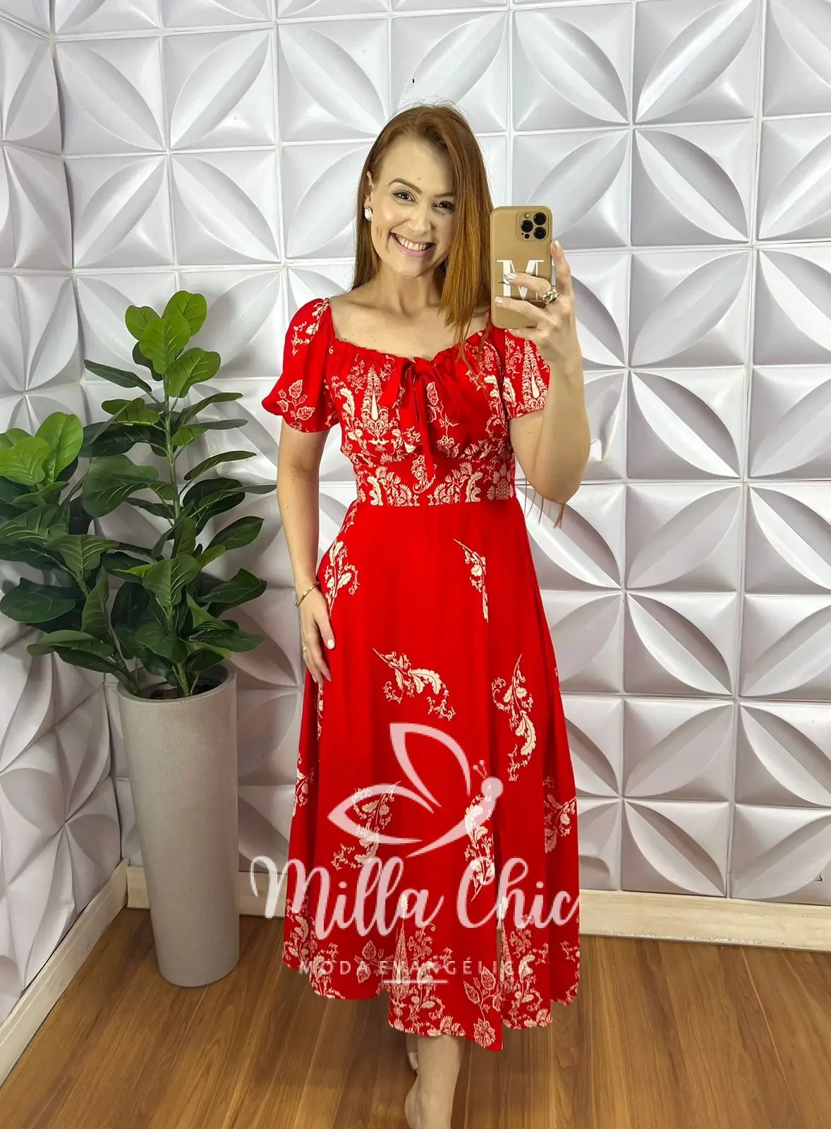Vestido Viscolinho Elástico E Fita No Decote Pala Na Cintura Mídi Evase Flaviana – Vermelho (Estampado) – Milla Chic Vestido Viscolinho Elástico E Fita No Decote Pala Na Cintura Mídi Evase Flaviana - Vermelho (Estampado) - Milla Chic
