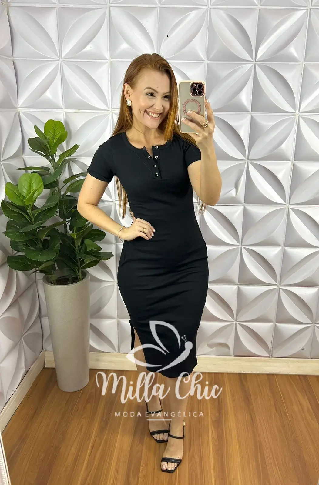 Vestido Canelado Mídi Com Botões Marcia – Preto – Milla Chic Vestido Canelado Mídi Com Botões Marcia - Preto - Milla Chic